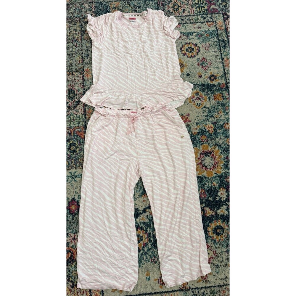Kate Spade New York Women's Pink Striped Pajama Set Ruffle Size L/XL
